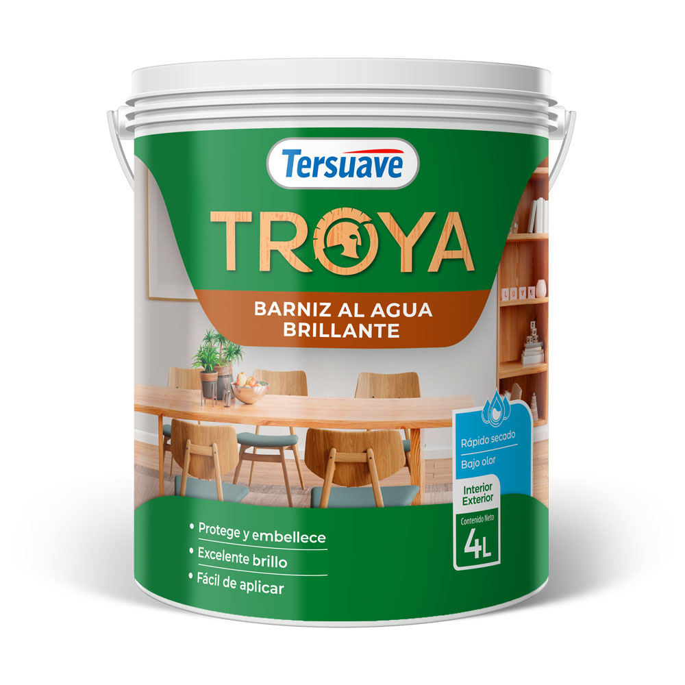 Troya Barniz Secado Rapido Base Acuosa Brillante x 4 lts